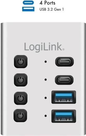 USB hub 4× USB 3.2 Gen 1 s individuálními vypínači a 2v1 kabelem USB‑A/USB‑C LOGILINK