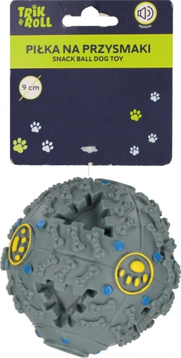 Interaktivní míček pro psa se zvukem a prostorem na pamlsky 9 cm, šedý