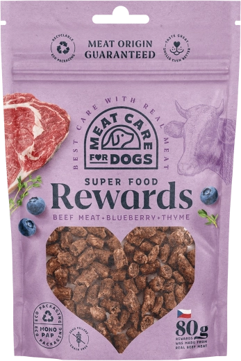 Meat Care Rewards pamlsky pro psy – hovězí s borůvkami a tymiánem 80 g