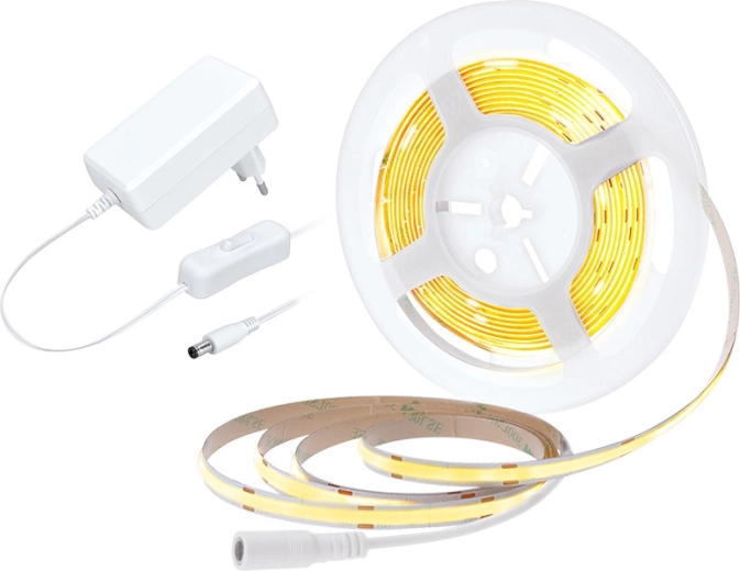Solight LED COB pásek s adaptérem a vypínačem, 5 m, teplá bílá