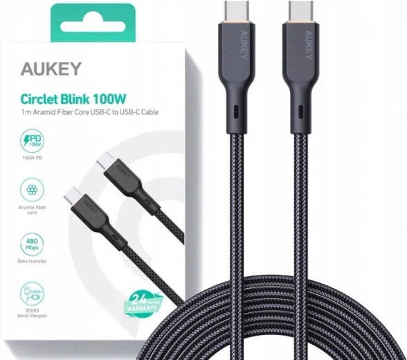 Kevlarový USB-C kabel AUKEY, 1m, 5A, 100W PD