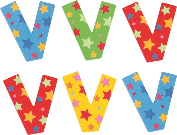 Dřevěné písmeno V s hvězdičkami – Bigjigs Toys