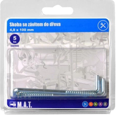 Skoba se závitem do dřeva 100 × 4,8 mm, pozinkovaná (5 ks)