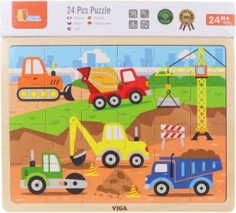 dřevěné puzzle stavební stroje 24 dílků VIGA