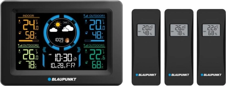 Meteorologická stanice s 3 bezdrátovými čidly BLAUPUNKT WS40BK