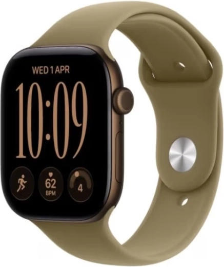 Apple Watch Series 12 GPS + Cellular 42 mm tmavě hliníkové pouzdro s olivovým sportovním řemínkem S/M