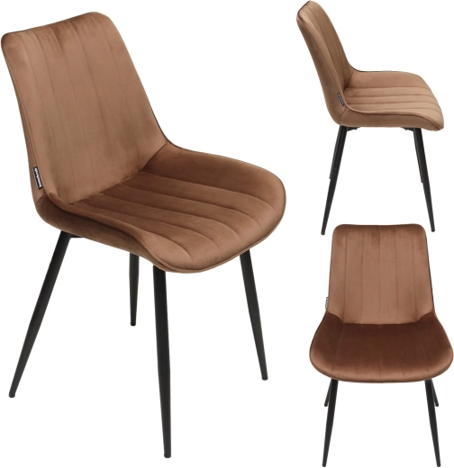 Čalouněná sametová jídelní židle v loft stylu, hnědá