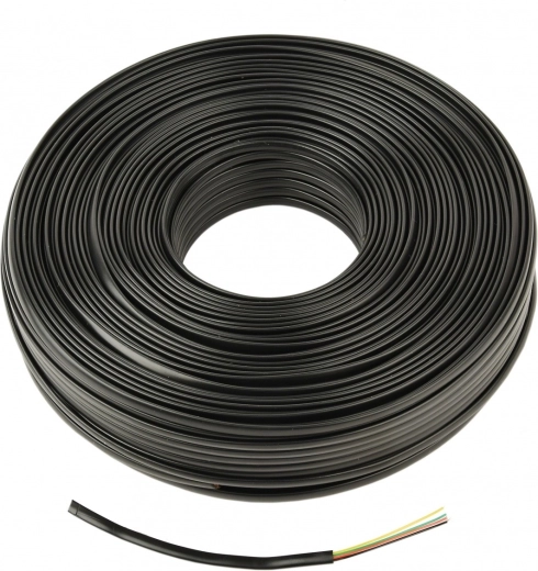 Černý plochý telefonní kabel se 4 žilami, 100 m