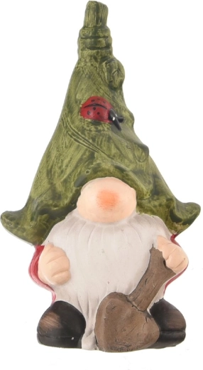Keramický skřítek s lopatkou zelený 18 cm