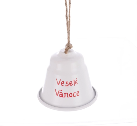Kovový vánoční zvonek Veselé Vánoce bílý 7 cm