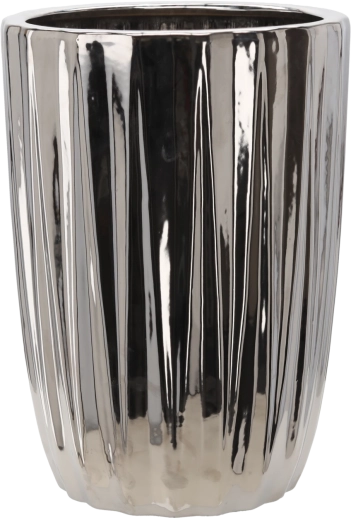 Keramický obal na květináč stříbrný pruhovaný 31,5 × 31,5 × 44,5 cm