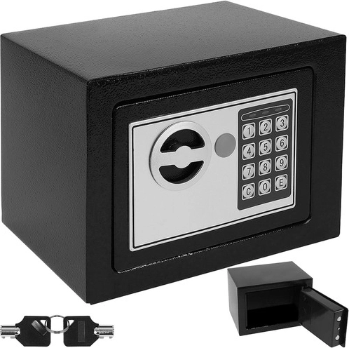 Elektronický trezor s kódem a klíčem, černý, A5