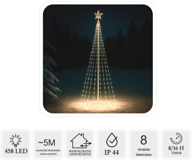 LED kuželový vánoční stromek s hvězdou 3 m, 458 LED, teplá bílá, vnitřní/venkovní