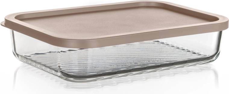 Skleněná dóza WAVE 1,05 l s těsnícím víčkem latte, obdélníková