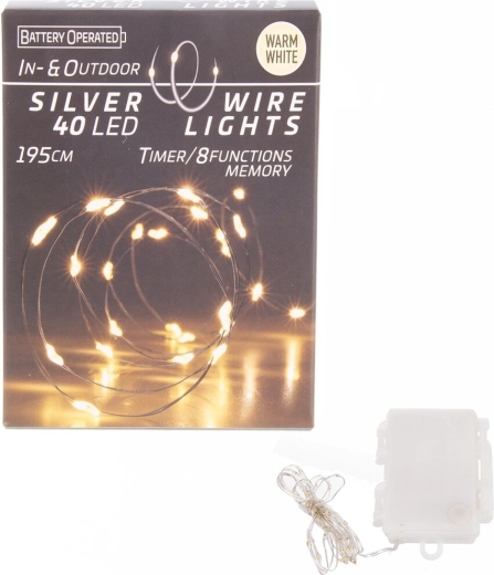 LED světýlka na tenkém drátku 40 LED teple žlutá s časovačem pro vnitřní i venkovní použití
