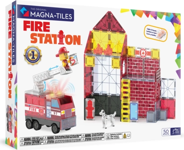 Magna-tiles magnetická stavebnice požární zbrojnice (50 dílků)