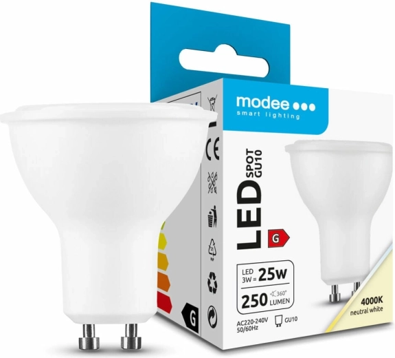 Modee LED bodová žárovka GU10 3 W neutrální bílá
