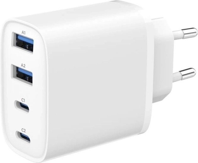 Gembird univerzální GaN nabíječka 40 W s LCD, 3× USB-C + 1× USB-A, bílá