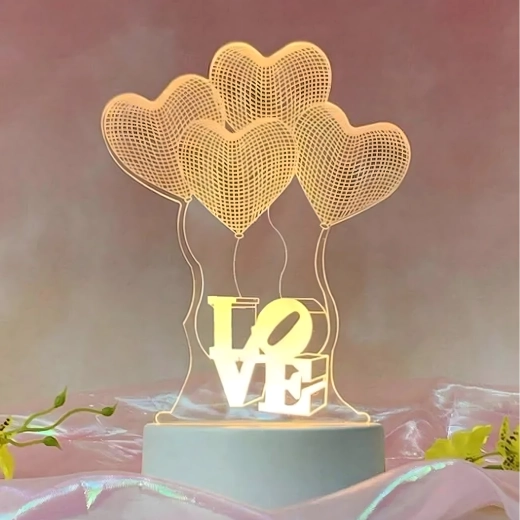 Noční LED lampa Love srdce 3D iluze na USB