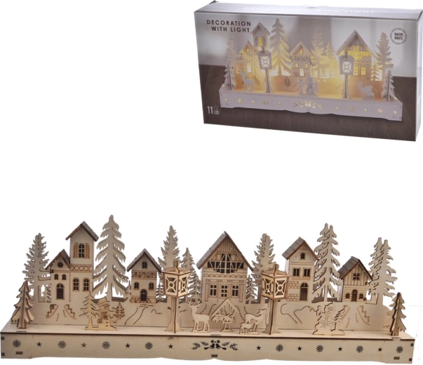 Dřevěný domeček s LED osvětlením hnědý 45 × 6 × 15 cm