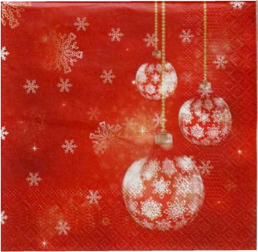 Vánoční ubrousky s červenými koulemi 33 × 33 cm, 3vrstvé - 1 kus