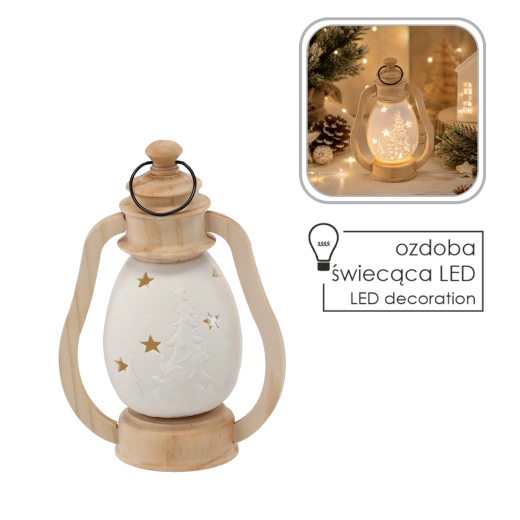 Vánoční keramický lampion s LED osvětlením 14,2 × 9 × 20 cm