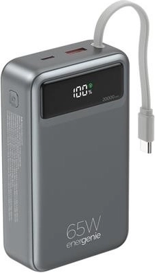 Powerbanka 20 000 mAh se integrovaným kabelem, PD 65 W a LCD displejem, černá