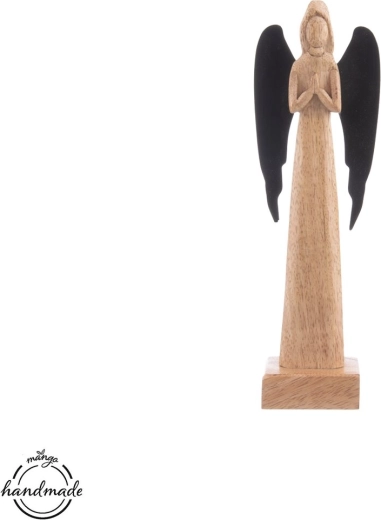 Dekorativní anděl z mangového dřeva s kovovými křídly 27 cm