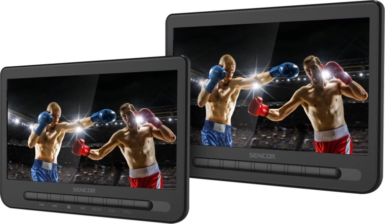 Sencor přenosný duální DVD přehrávač se dvěma 10" LCD displeji