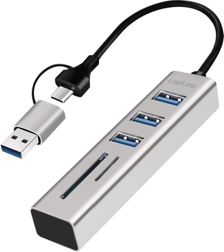 LogiLink USB‑C/USB‑A hub 3× USB 3.0 s čtečkou SD a microSD