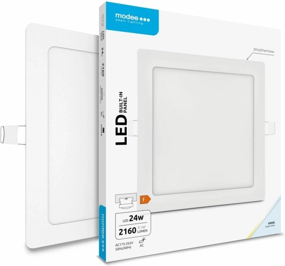 Modee Lighting čtvercový vestavný LED panel 24 W studená bílá