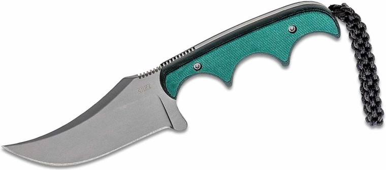 CRKT Minimalist Persian – malý krční nůž 7 cm, zelený, Micarta, pouzdro z polypropylenu