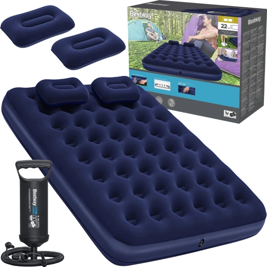 Bestway nafukovací matrace z veluru Queen 203 × 152 cm s pumpou a polštáři