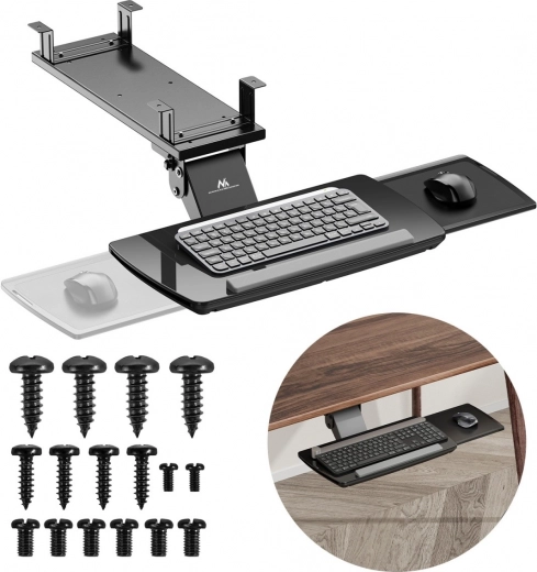 Podstavec pro klávesnici Maclean pod stolem, nastavitelný, černý