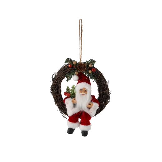 Vánoční závěsný věnec s Mikulášem (červený) 18 cm - 1 kus
