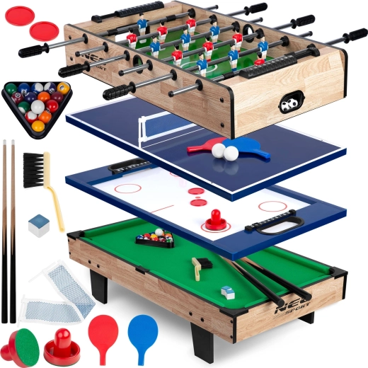 Multifunkční herní stůl 4v1 NEO-SPORT pro fotbálek, air hokej, ping pong a kulečník