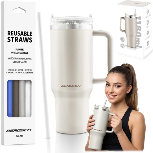Berdsen vakuový termoskový hrnek 1180 ml se sadou brček, krémový