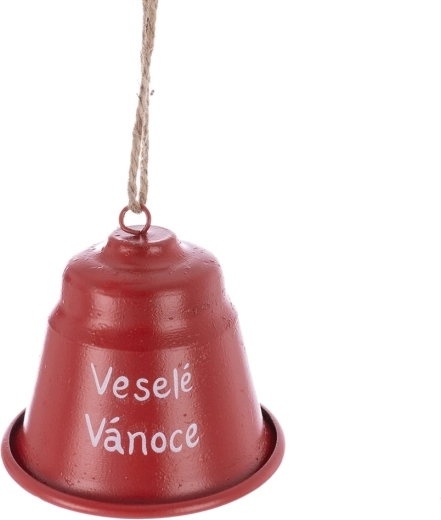 Kovový vánoční zvonek s nápisem Veselé Vánoce červený 7 cm