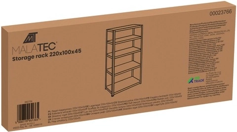Malatec skladovací regál 220 × 100 × 45 cm, 5 polic