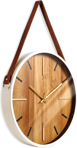 Nástěnné hodiny s hnědým závěsným páskem, 38 cm