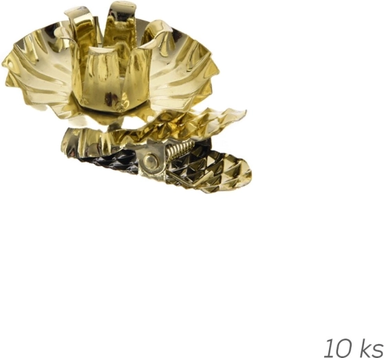 Zlaté kovové vánoční držáky na svíčky s klipem, 10 ks (průměr 1,5 cm)