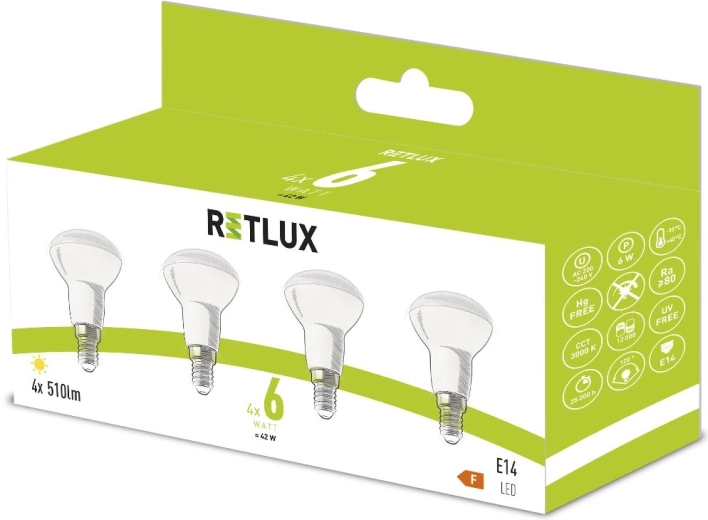 LED žárovka Retlux R50 E14 6 W teplá bílá - 4 ks