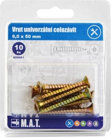 Univerzální vruty celozávitové 6 × 50 mm, pozinkované, 10 ks