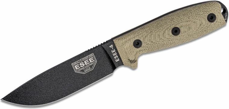 ESEE Model 4 survival nůž 11,4 cm, černý, zelená Micarta, plastové pouzdro
