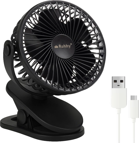 Bezdrátový stolní ventilátor s klipem Ruhhy, černý, USB‑C 1200 mAh