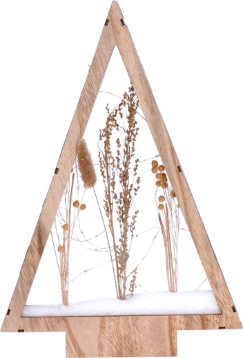 Solight LED dřevěná vánoční dekorace stromek se zasněženými zimními květinami 37 cm - 1 kus