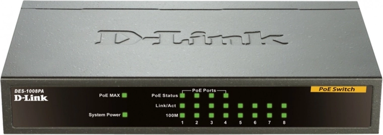 D-Link DES-1008PA osmipoortový stolní přepínač Fast Ethernet s PoE