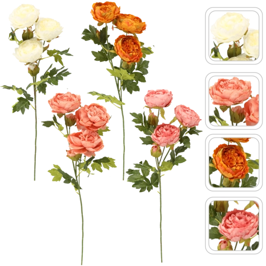 Umělá větvička pivoňka s pěti květy 74 cm – mix barev