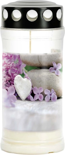 Hřbitovní svíčka Provence – hoření 4 dny, srdce z květin