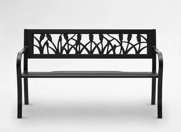 Zahradní kovová lavička GardenLine s motivem tulipánů 125 × 53 × 77 cm
